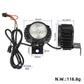2-in-1 LED scooter headlight kit with mounting bracket, wires, and size diagram