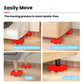 Heavy object moving tool lifting furniture corners with red pads and black wheel base