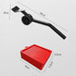 Heavy object moving tool with long black handle, large wheel, and red square base pad