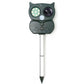 Green cat-shaped solar ultrasonic repeller with LED panel and black circular speaker