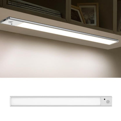Silver under-cabinet motion-sensor light bar with rectangular diffuser panel
