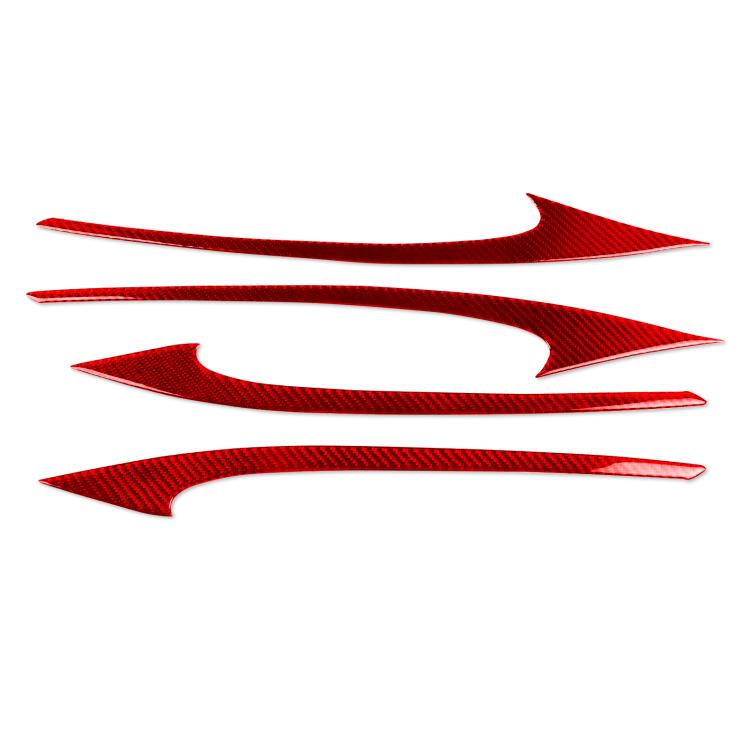 Triangular car door panel sticker set, carbon-fiber look in red pieces