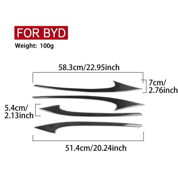 Triangular car door panel sticker set, size chart and 100g weight shown