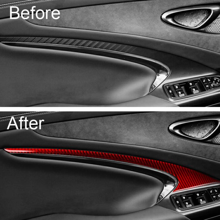Triangular door panel trim stickers with red accent strip, installed on door interior