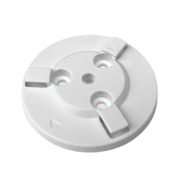 White round base mount bracket with screw holes and center threaded opening
