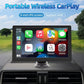 9-inch in-car multimedia screen with dashboard stand, showing phone, music, maps, and settings