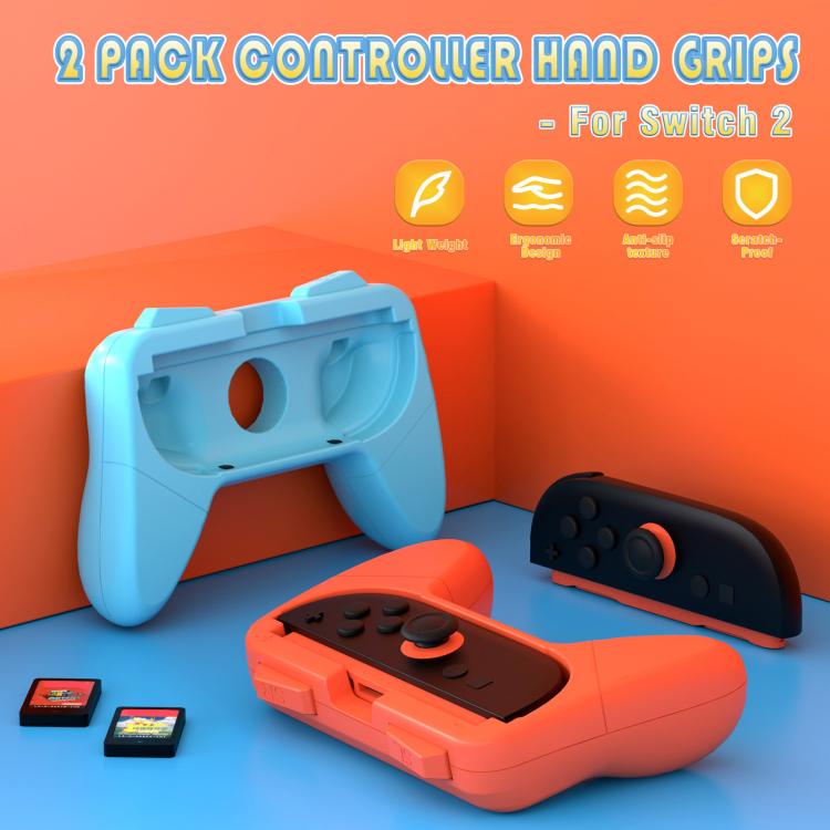 Blue and orange controller grip bracket set for Nintendo Switch 2, left and right handles