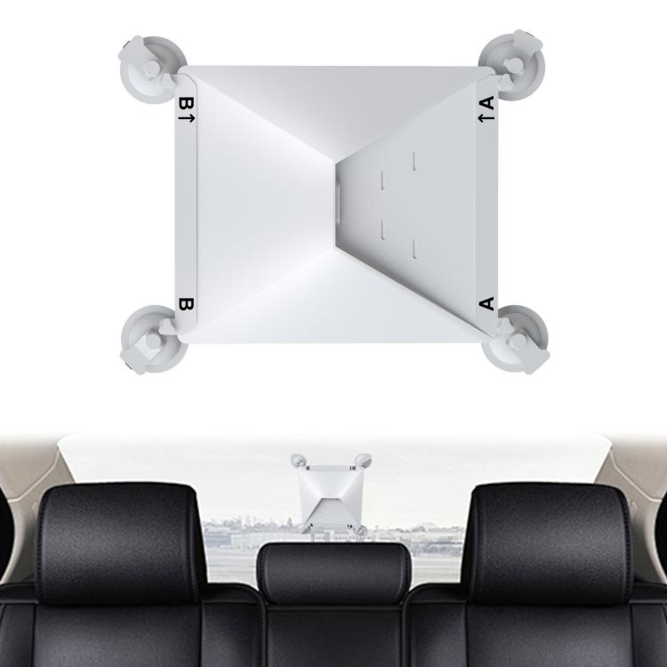 Light gray metal satellite holder with four gray suction cups and slanted mount base