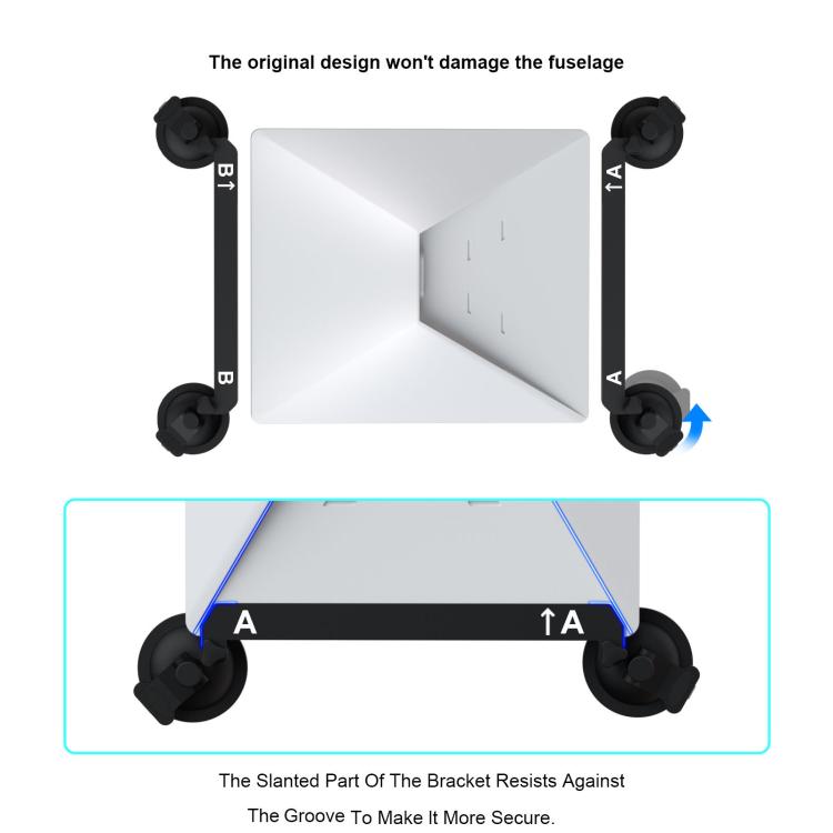 White metal satellite holder bracket with four black suction cups and side braces