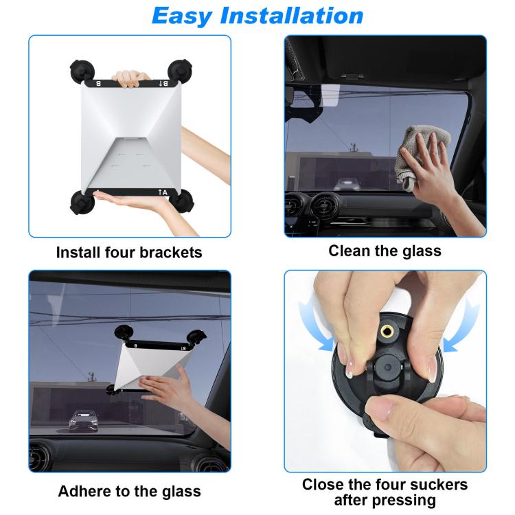 Satellite holder with four suction cups, shown being installed on a car window