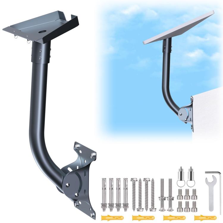 Curved pole satellite mount bracket with base plate and hardware pieces