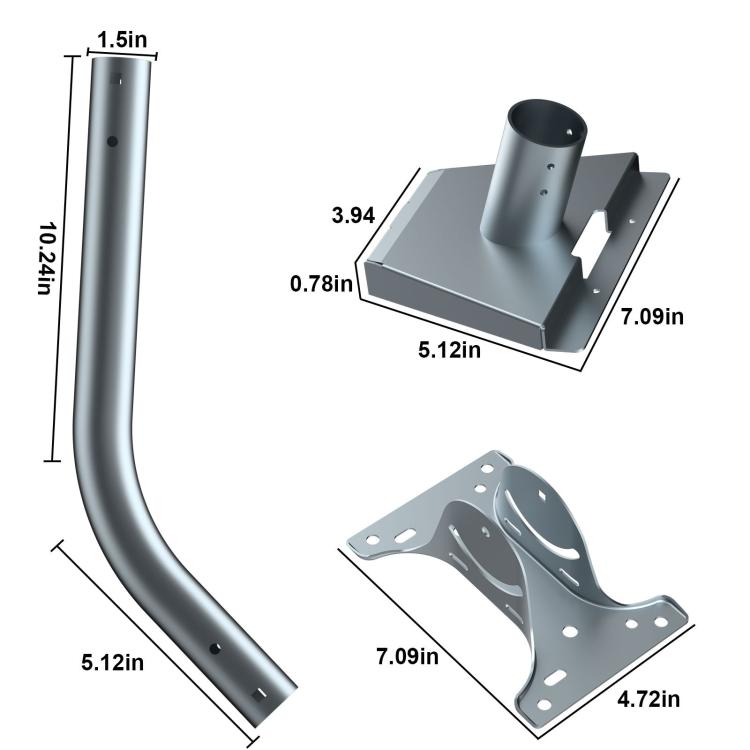 Curved pole and mounting base with dimensioned bracket plates