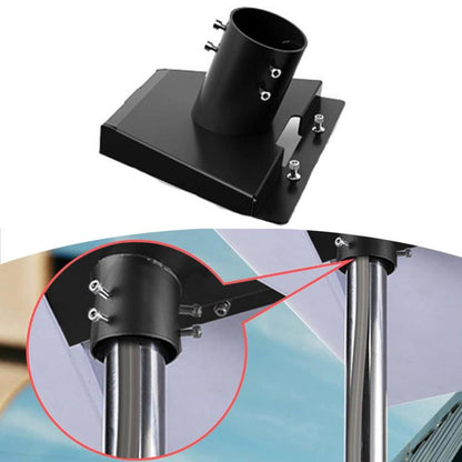 Triangular mounting bracket base with black tube and metal bolts for securing hardware