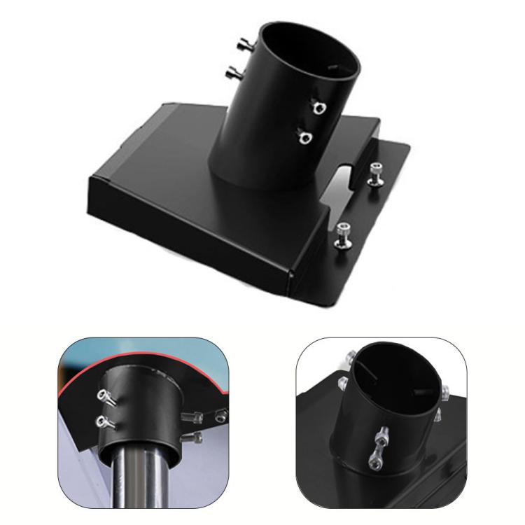 Triangular mounting bracket base with black cylindrical sleeve and side mounting hardware