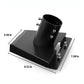 Black triangular bracket base with central cylindrical tube and side mounting bolts; size shown