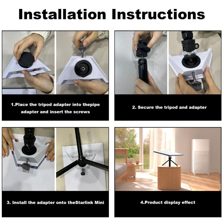 Tripod adapter and screws shown during installation setup