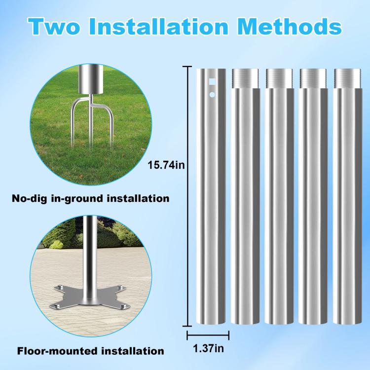 Outdoor ground mounting bracket parts with base plate and multiple metal pipe lengths