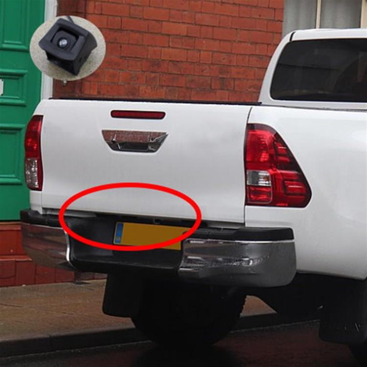 Tailgate reversing camera mounting area with visible connector under the trim
