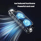 Black car rear seat USB fan tilted with blue glow airflow vents