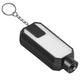 White car emergency window breaker with black sides and keychain, metal hammer tip