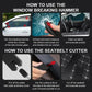 Car emergency window breaker hammer, red and black, shown in use steps