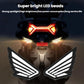 Pair of wing-shaped LED lights with white housing and bright red glow