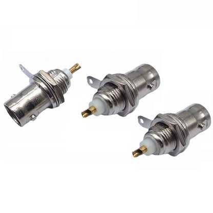 Gold-plated BNC female socket, metal panel-mount connector with rear threaded terminals