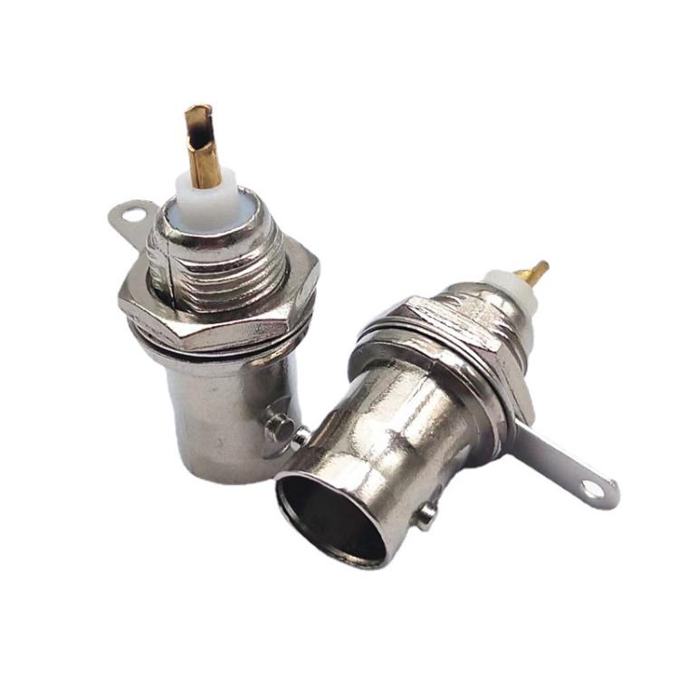 Gold-plated BNC female socket with two screw lugs and central pin contact