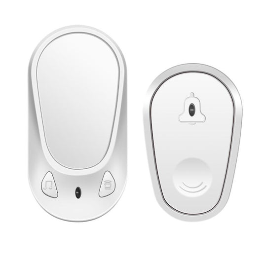 White oval wireless doorbell remote with bell icon and two call buttons