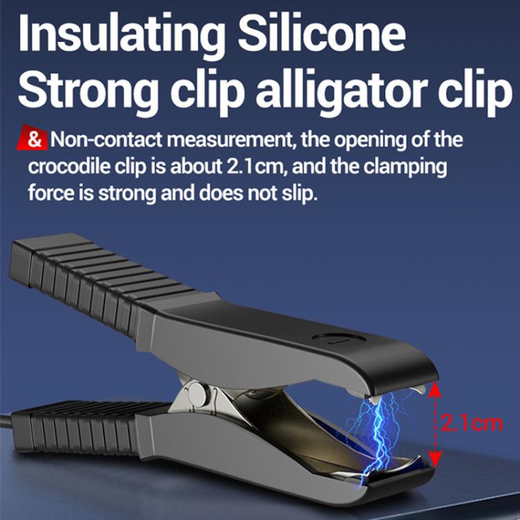 Insulating silicone alligator clip pair with red and black insulated jaws and metal spring contacts