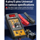 Relay tester RT01 with red voltage display and red/black alligator clips plus 4-pin/5-pin adapters