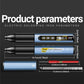 Portable electric soldering iron with digital display and measurement panel dimensions diagram