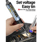 Handheld soldering iron with digital multimeter, blue display and metal tip for PCB