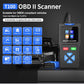 OBD II diagnostic scanner with colored function icons and display screen