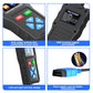 OBD2 scanner close-ups: rubber buttons, rugged ABS housing, and blue OBD cable