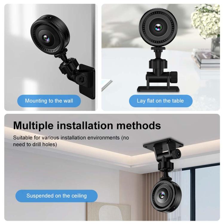 Black fisheye lens mounts: wall bracket, tabletop base, and ceiling mounting support