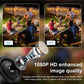 Black fisheye wide-angle lens with rainbow glass, shown with blurred HD/SD panels