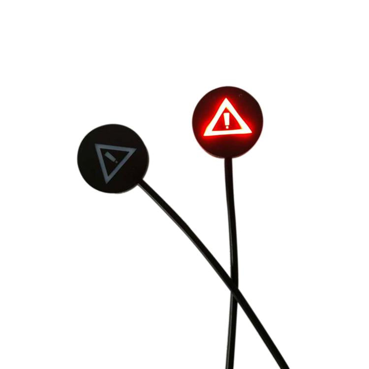 Blind spot warning auxiliary lens lights with red triangle and dark car icons on cables