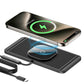 Black wireless car charging pad with phone charging on textured non-slip surface