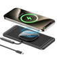 Black car wireless charging pad with phone centered on textured grid surface