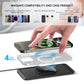 Black magnetic wireless charging pad with phone case on top and green charging ring