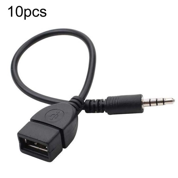 10-pack black 3.5mm male to USB 2.0 female audio/data cable