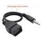 Black 3.5mm male to USB 2.0 female cable with inline molded strain relief