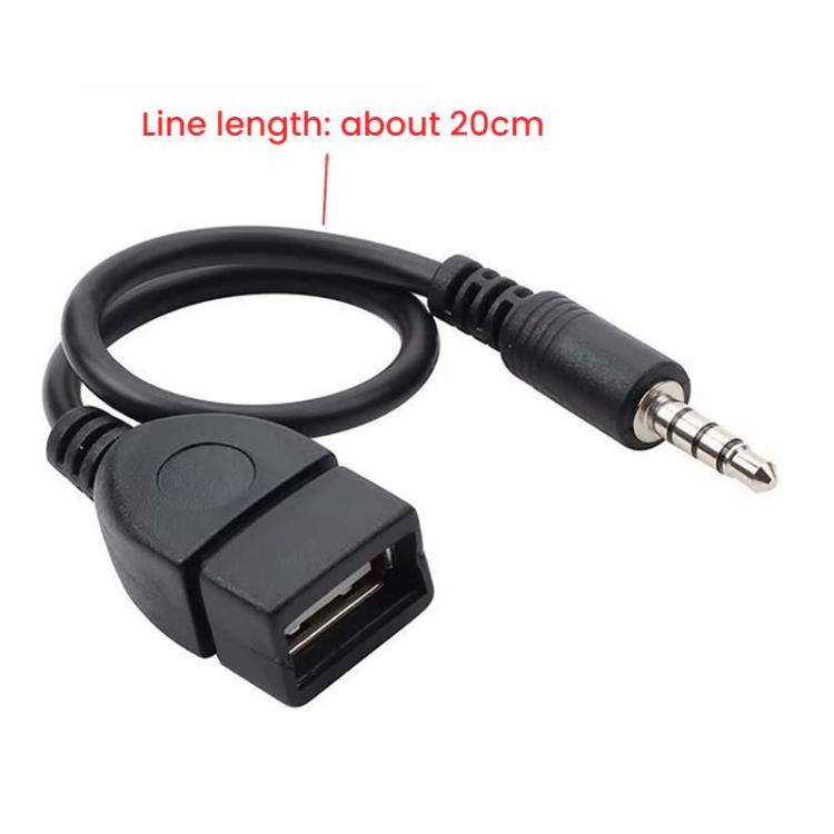 Black 3.5mm male to USB 2.0 female cable with inline molded strain relief