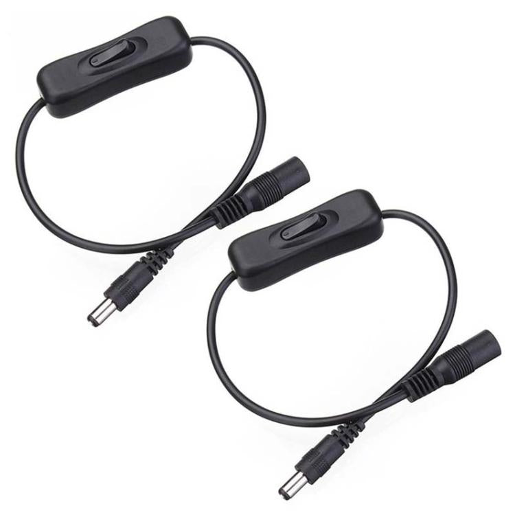 DC key switch cable with inline switch, black dual wires and DC plug ends