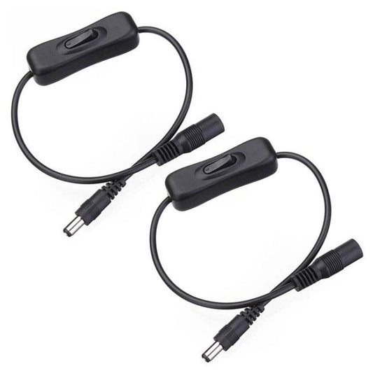 DC key switch cable with inline switch, black dual wires and DC plug ends