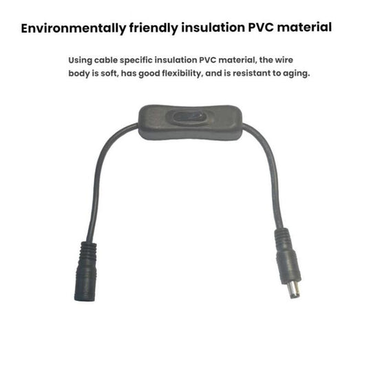 Inline DC key switch cable, black PVC-insulated wiring with DC plug ends