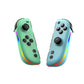 Green and light-blue split joy-con controllers with rainbow RGB light accents