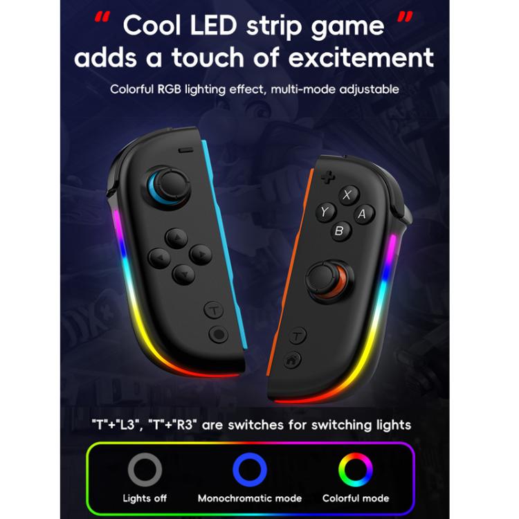 Pair of black split controllers with colorful RGB LED light strips