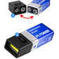 Mini LED key flashlight with black body and silver end cap, two metal terminals